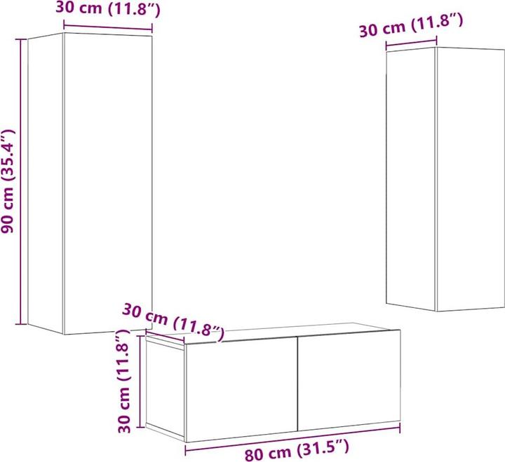 Immagine prodotto VidaXL TV-Wandschränke 3 Stk. Artisan-Eiche Holzwerkstoff HiFi-Schrank (100 x 30 x 30 cm)