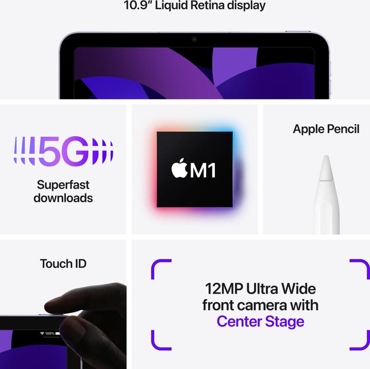 Immagine prodotto Apple iPad Air 2022 (5. Gen) (5G, 10.90", 64 GB, Purple)