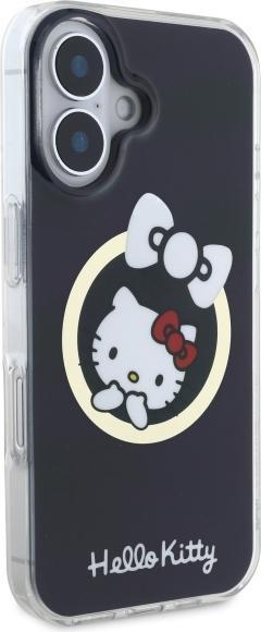 Immagine prodotto Hello Kitty HKHMP16SHFLBK Custodia rigida per iPhone 16 6,1" in pelle nera IML Fun bow Magsafe (Apple iPhone 16)