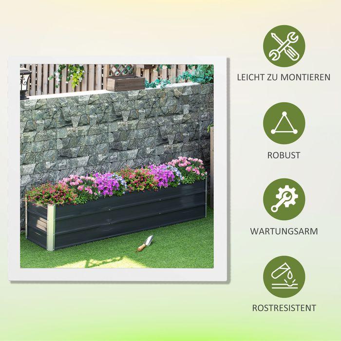 Produktbild Swisshandel24 Stahl Hochbeet XXL Gartenbeet Pflanzkasten mit Handschuhen, Dunkelgrau, 183x47x40cm
