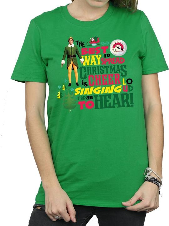 Actual product image Elf Womens/Ladies Christmas Cheer Cotton Boyfriend T-Shirt (L)
