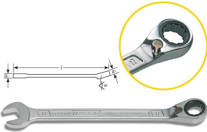 Produktbild HAZET Knarren Ring-Maulschlüssel 606-13 ∙ Aussen Doppel-Sechskant-Tractionsprofil ∙ 13 mm (13 mm)