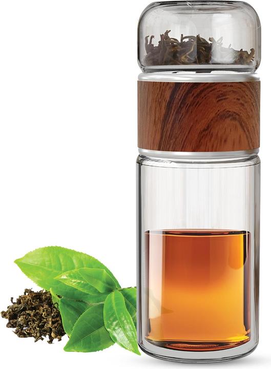 Actual product image Gewürzladen Näfels Drehbare Teeflasche aus hitzebeständigem Glas mit Teefilter - to go (0.24 l)