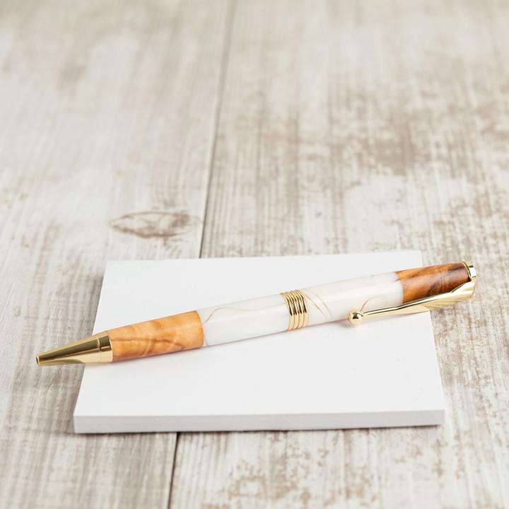 Immagine prodotto Natura Punto Biro Olive in legno con dettagli in metallo e resina, marrone, bianco, oro (Bianco, Marrone, Oro)