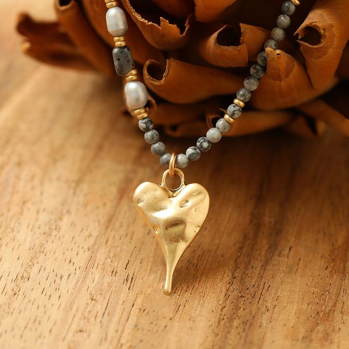 Immagine prodotto Andreani Collana con ciondolo a forma di piccolo cuore in vero diaspro di Picasso (color oro)