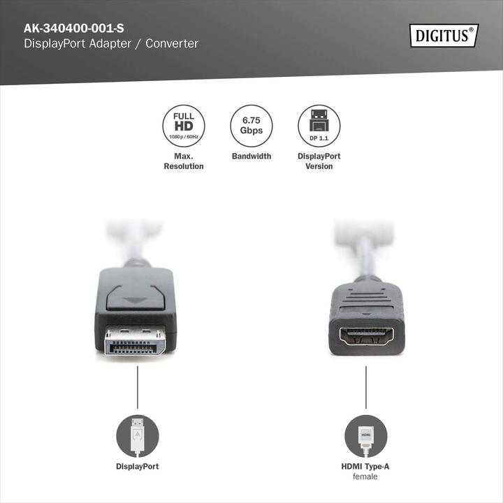 Productafbeelding Digitus DisplayPort adapterkabel, 0,15m (0.15 m, DisplayPort)