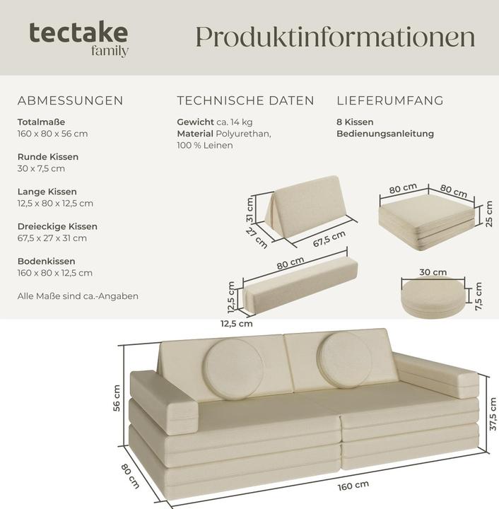 Image du produit tectake Canapé de jeu Lilly, 8 pièces, avec fonction de couchage (Canapé pour enfants)