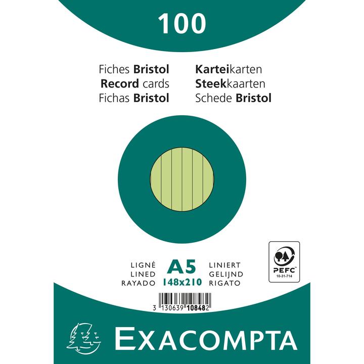 Immagine prodotto Exacompta Schede foderate di verde, 100 (A5, 205 g/m², 100 x)