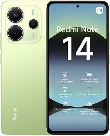 Actual product image Xiaomi Redmi Note 14 (128 GB, Lime Green, 6.67", Hybrid Dual SIM, 108 Mpx, 4G)