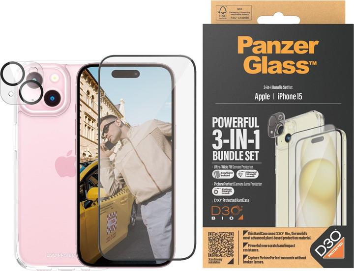 Immagine prodotto PanzerGlass Pacchetto 3 in 1 (1 Pezzo/i, Apple iPhone 15)