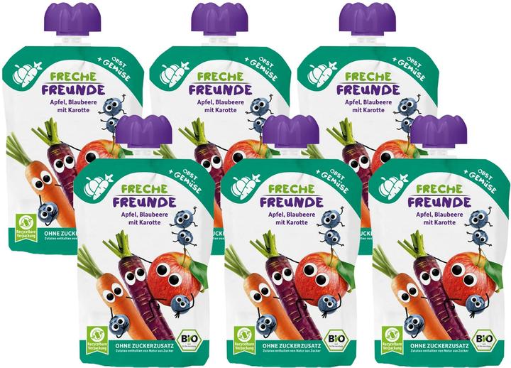 Immagine prodotto Freche Freunde Sacchetto di mela, mirtillo, carota 6x 100 g (600 g)
