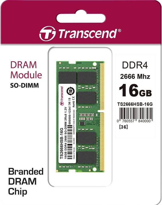 Immagine prodotto Transcend DDR4 16 GB (2 x 8GB, 2666 MHz, DDR4-RAM, SO-DIMM)