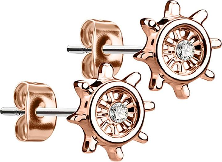 Produktbild Star Piercing Ohrstecker Yachtrad rosegold mit Kristall silber (Messing, Chirurgenstahl 316L)