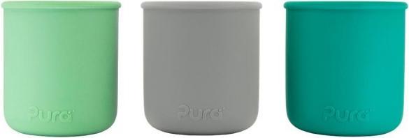 Actual product image Pura My-My Silicone Drinking Cups, Set of 3 - mint, green & grey