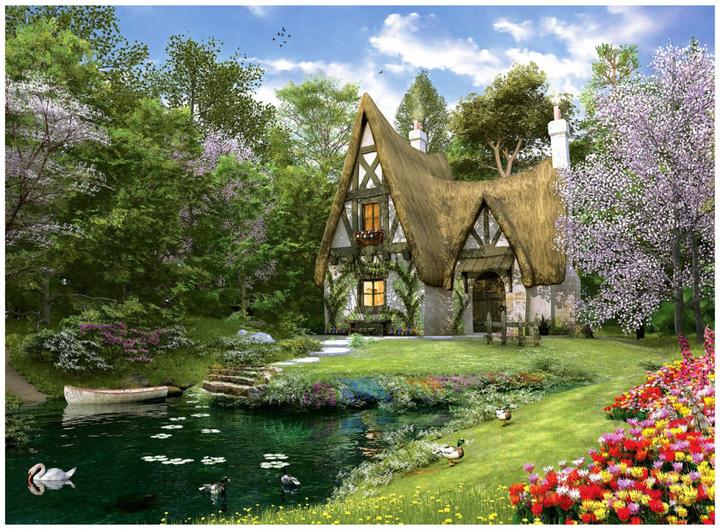 Productafbeelding Anatolian 4900 puzzel 3000 stuks. Het huis aan het meer in de lente (3000 onderdelen)