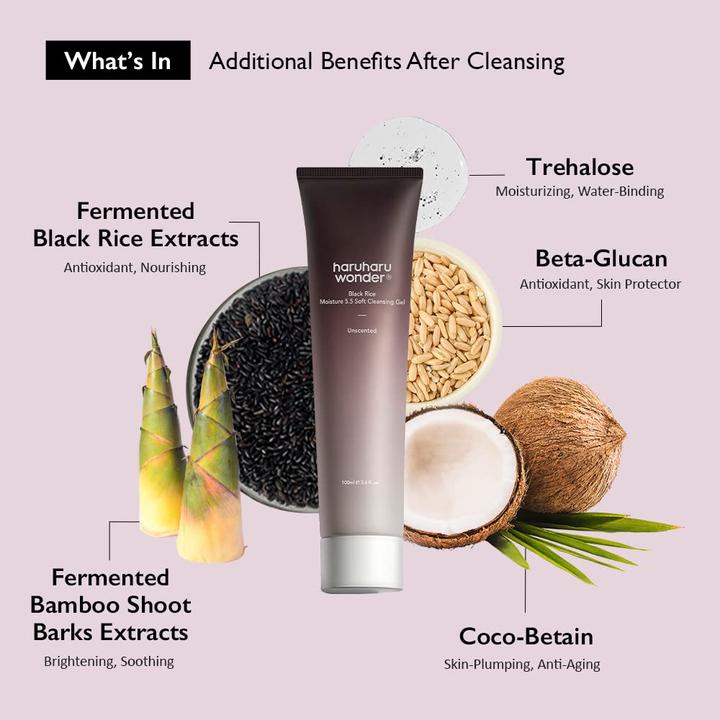 Produktbild Haruharu Wonder Wonder Black Rice Moisture Soft Cleansing Gel 100ml - Fermented Black Rice Face Wash Foam Cleanser (Gel, 100 ml)