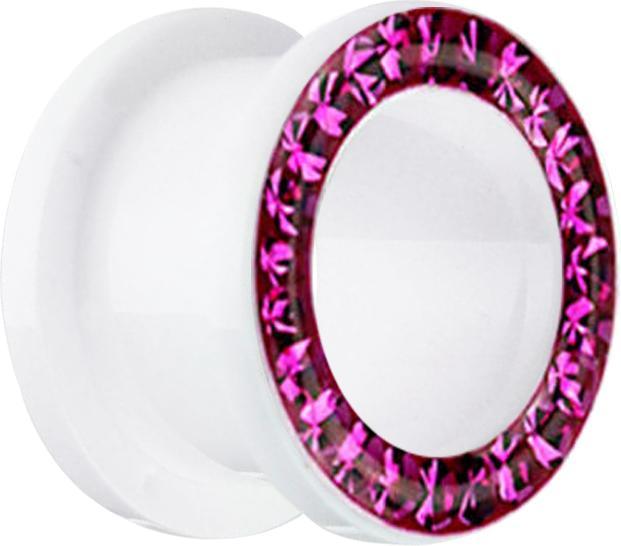 Star Piercing Flesh Tunnel weiss mit Kristall fuchsia und Epoxy Schutzschicht (ohne Messing, Acryl)