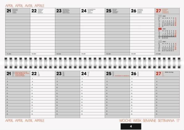 Produktbild Querkalender 772 29,7x10,5cm Karton-Umschlag rot 2025 (297 x 105 mm, Französisch, Italienisch, Englisch, Deutsch)