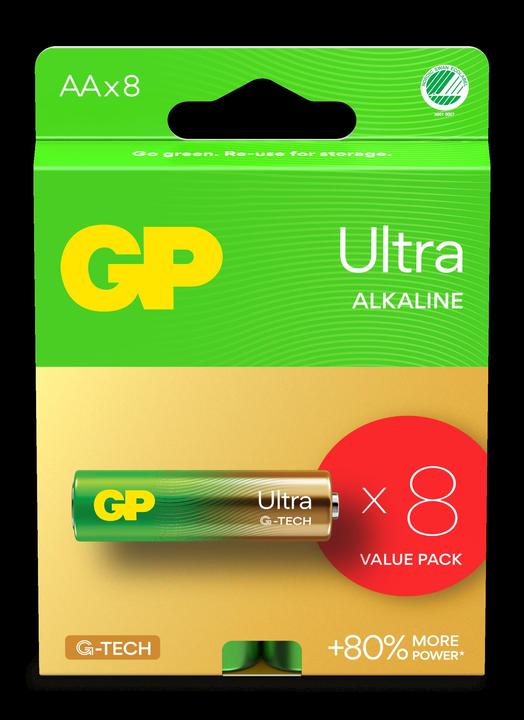Produktbild GP Batteries GP - Ultra Alkaline Battery, Size AA, 15AU/LR6, 1.5V, 8-pack (8 Stk., AA)