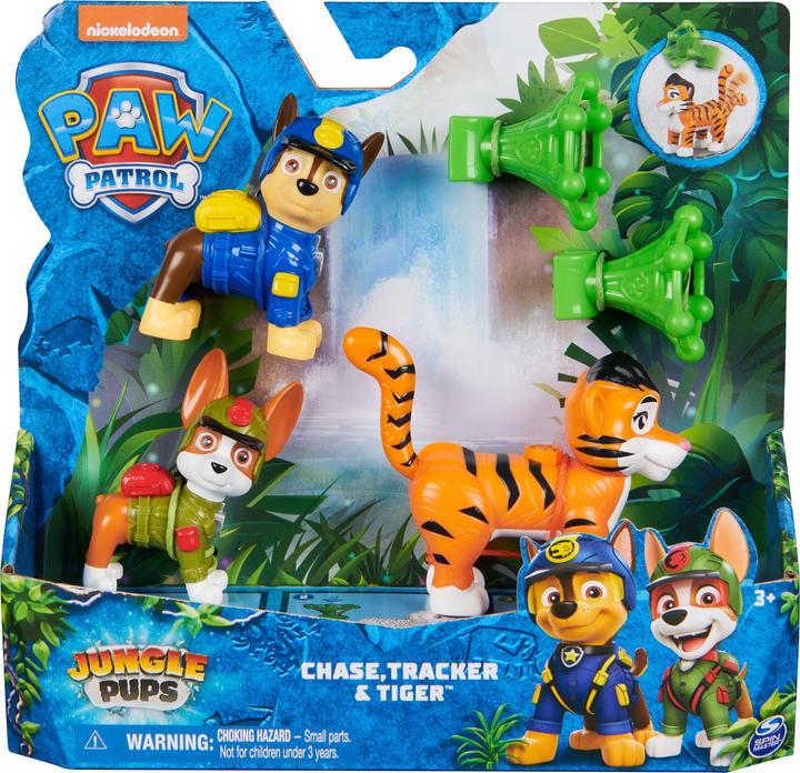 Image du produit Spin Master PAW Patrol Jungle Pups, Figurines articulées Chase, Tracker & Tiger avec lance-projectile, jouets po