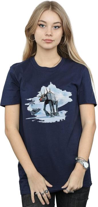 Actual product image Star Wars Womens/Ladies Christmas AT-AT Reindeer Cotton Boyfriend T-Shirt (3XL)