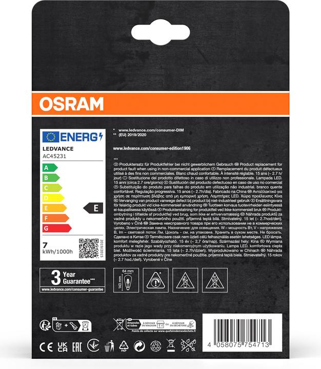 Actual product image Osram Vintage 1906 (E27, 6.50 W, 725 lm, 2 x, E)