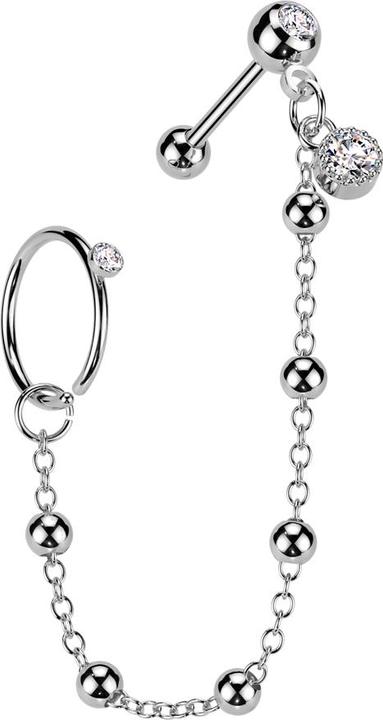 Produktbild Star Piercing Micro Barbell silber mit Kugel und Kugeln Kristall silber Verbindungskette Ring Kristall silber (Chirurgenstahl 316L, Messing)