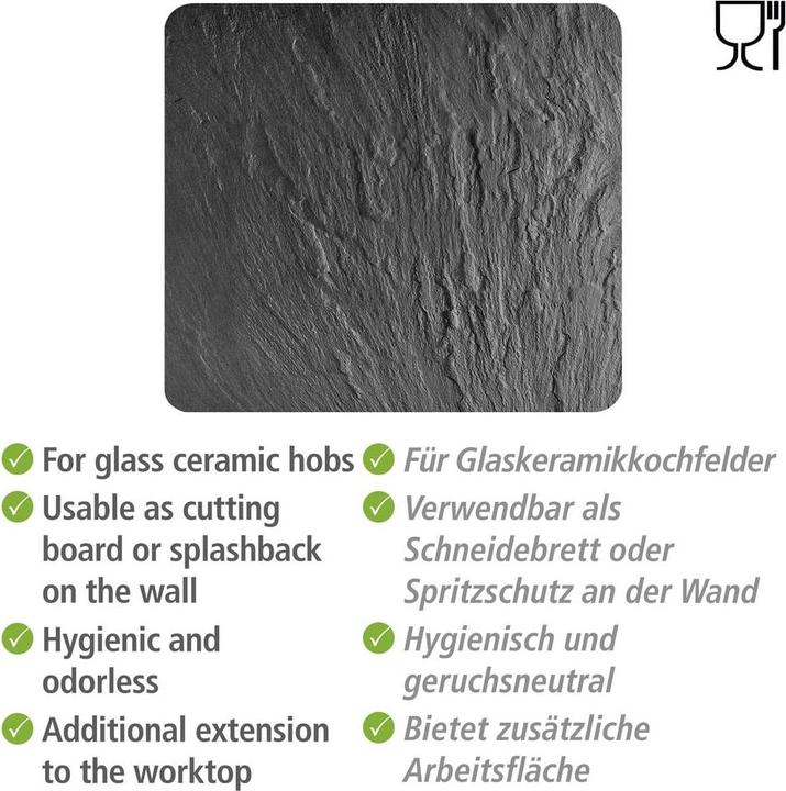 Image du produit Wenko Plaque de cuisson, planche à découper, plan de travail 3 en 1 en verre, aspect ardoise