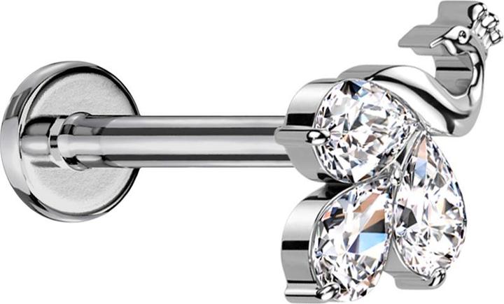 Produktbild Star Piercing Micro Labret Innengewinde silber Pfau silber drei Kristalle silber (ohne Messing, Titan G23)