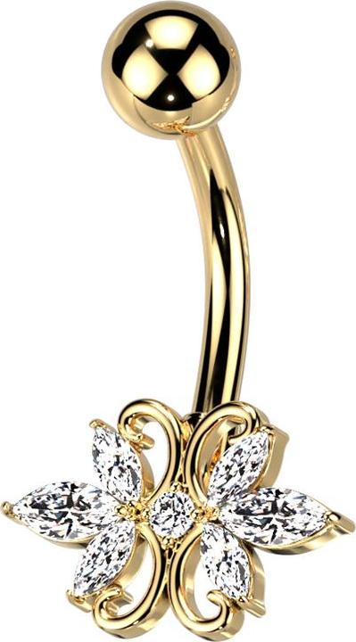 Actual product image Star Piercing Banane vergoldet mit Kugel doppel Herz Kristalle silber (Surgical steel 316L, Brass)