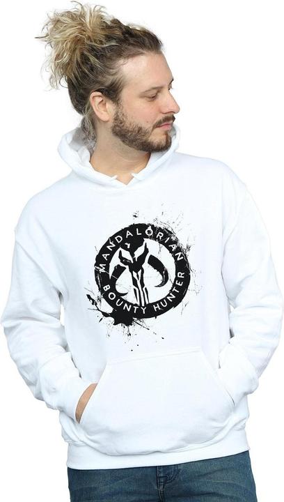 Actual product image Star Wars Mens The Mandalorian Bounty Hunter Splatter Skull Hoodie (XL)