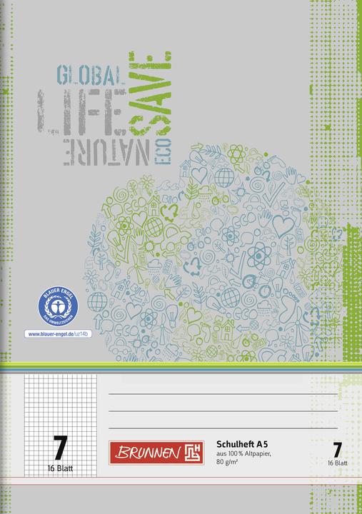 Produktbild Schulheft Recycling Lineatur 7 kariert ohne Rand (A5, Kariert, Harter Einband)