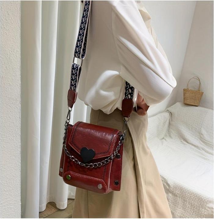 Produktbild Only-Bags.Store Retro Mini Crossbody Bag, Mode Öl PU Leder Handytasche, Nieten Dekor Quadrat Geldbörse