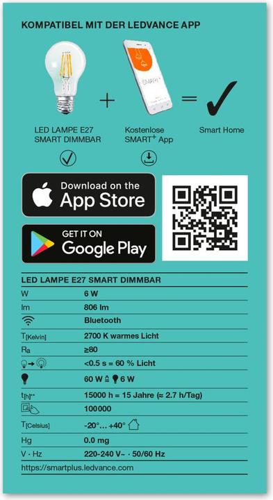 Energie-Label Ledvance Volkslicht (E27, 6 W, 806 lm, 1 x, E)