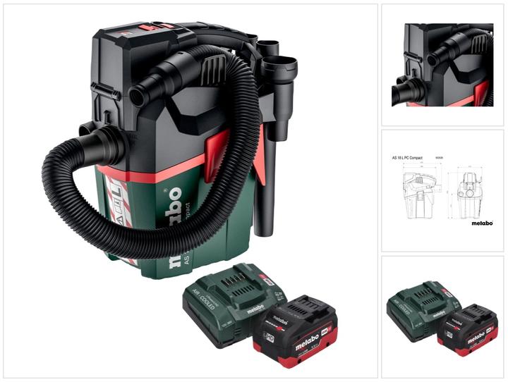 Immagine prodotto Metabo AS 18 L PC Aspirapolvere compatto senza fili 18 V 6 l IPX4 classe di polvere L bagnato e asciutto + (Aspirapolvere a umido e a secco)