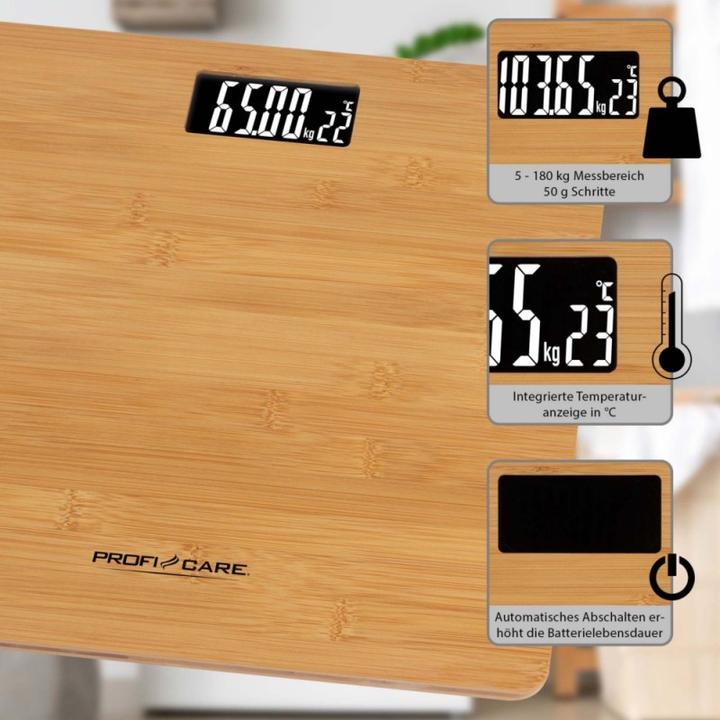 Image du produit Profi-Care ProfiCare PC-PW 3103 2 en 1 avec thermomètre bambou (180 kg)