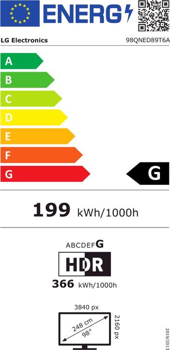 Energy Label LG 98QNED89T6A 98" QNED TV (98", LCD, 4K, 2024)