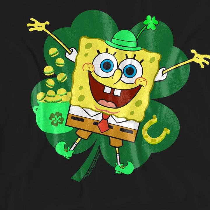 Actual product image Spongebob Squarepants Unisex Adult Spongey Four Leaf Clover St Patricks Day T-Shirt (M)