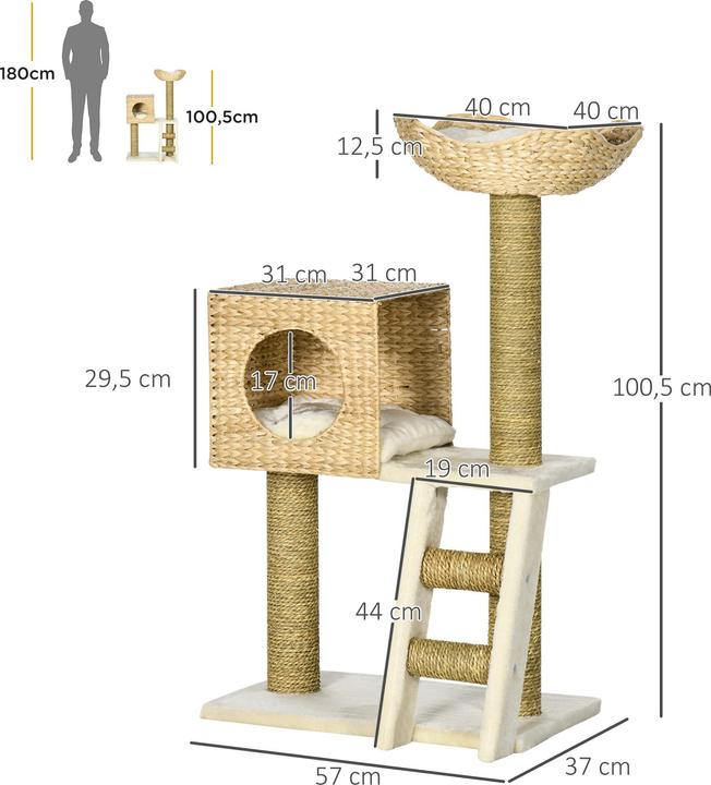Image du produit PawHut Arbre à chat avec niche pour chat (100.50 cm, Blanc + Nature)