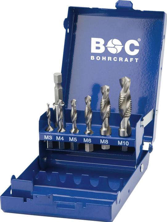 Bohrcraft Jeu de tarauds combinés pour machines HSS M3-M10 1/4" tige hexagonale