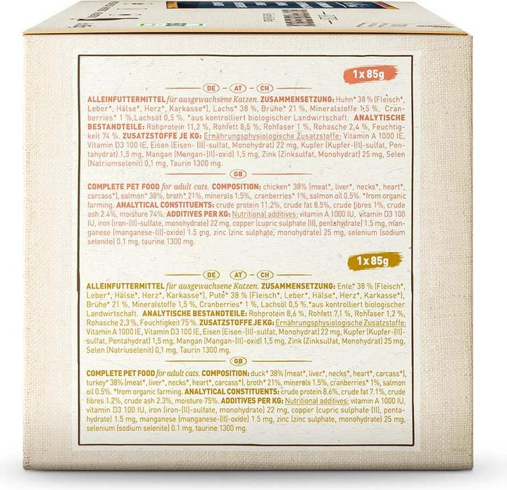 Image du produit Wildes Land Nourriture humide Adult BIO boîte d'essai, 6 x 85 g (Adulte, 6 pcs, 620 g)