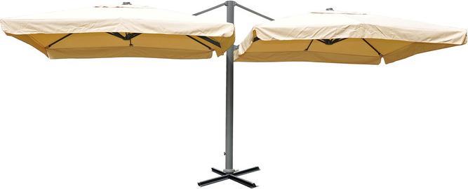 Produktbild Swisshandel24 Gastronomie-Alu-Luxus-Doppel-Ampelschirm, Pergola-Markise-Effekt, 6,2x3m Polyester 50kg - creme-beig (6.20 m)