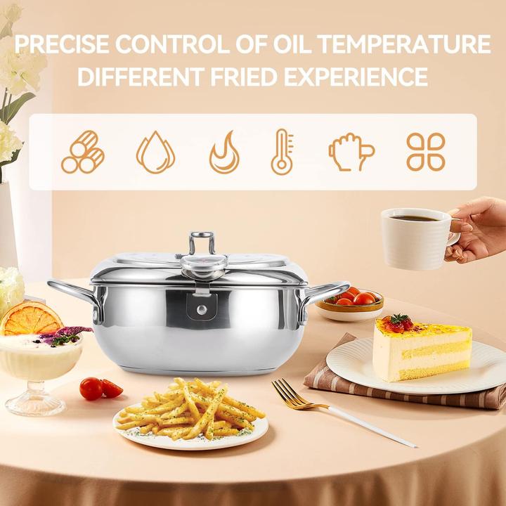 Immagine prodotto Buachois Japanische Tempura Frittiertopf mit Thermometer und Öl Abtropfgestell (20 cm, Pentola, Acciaio inossidabile)