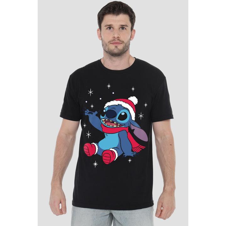 Actual product image Lilo & Stitch Mens Snowflake Christmas T-Shirt (L)