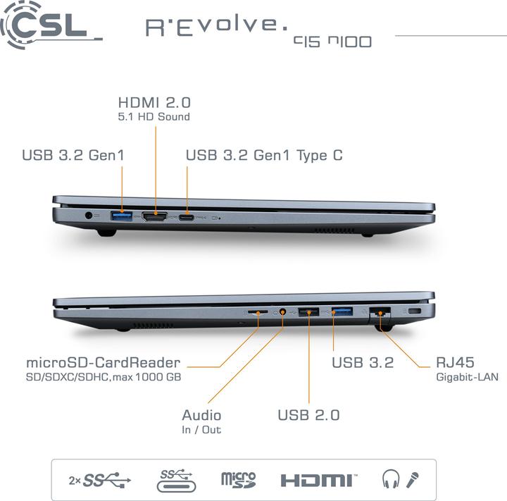 Image du produit CSL Notebook R'Evolve C15 v4 32Go 4000Go Windows 11 Famille (15.60", Intel N100, 32 Go, 4000 Go, DE)