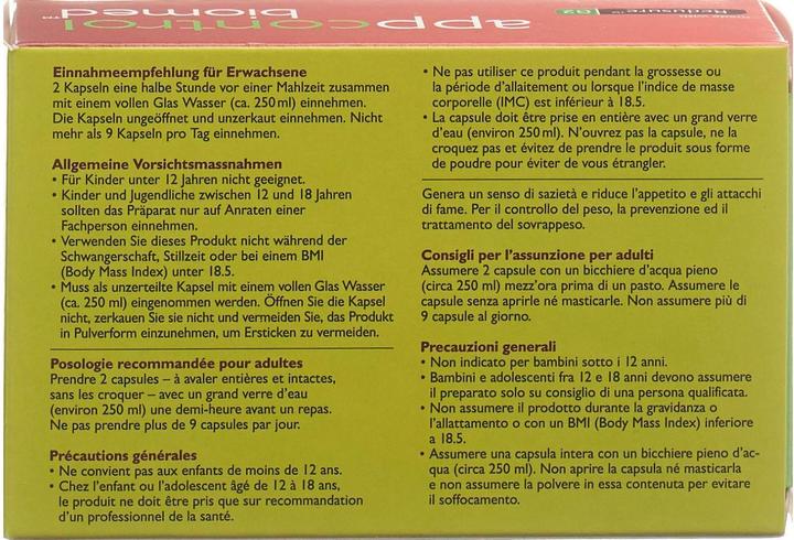 Valeurs nutritives et ingrédients Biomed Appcontrol (60 pièce(s), Capsules, 80 g)