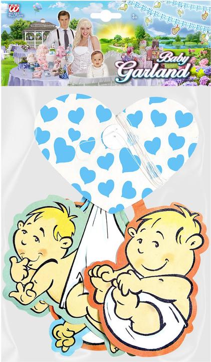 Actual product image Widmann Bedruckte Girlande Mit Hellblauen Herzen Und Babymotiven 3 m