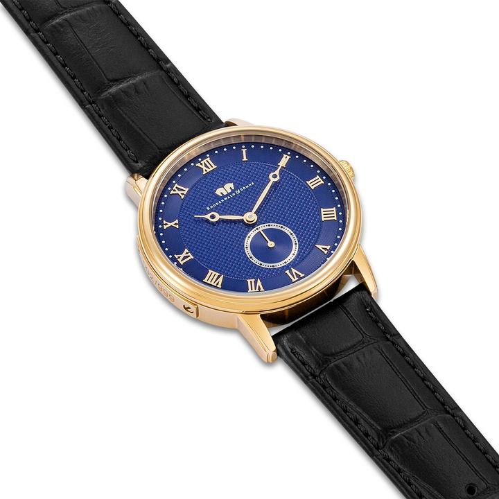 Actual product image Men quartz watch Moonlight genuine leather black - 26513 (Analogue wristwatch, 40 mm)