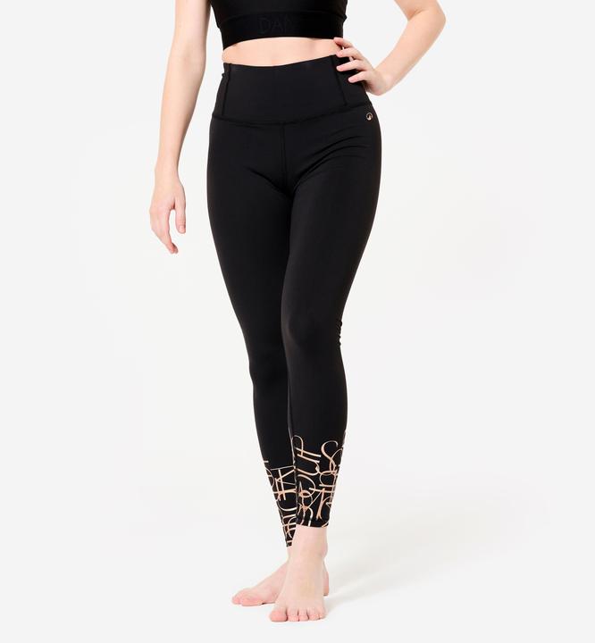 Domyos Tanz-Leggings Damen Modern Dance flacher hoher Taillenbund - schwarz (W30/L31)