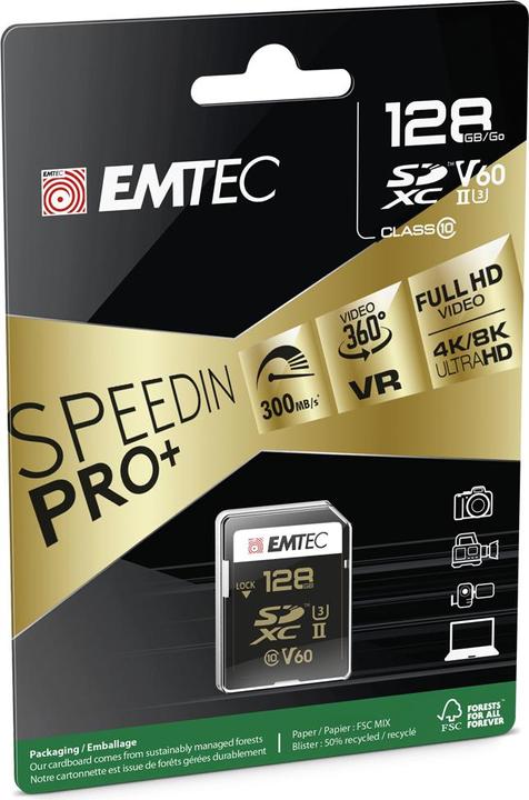Actual product image Emtec SD 128GB UHS-II U3 V60 Ultra Pro (128 GB, SDXC, U3, UHS-II)